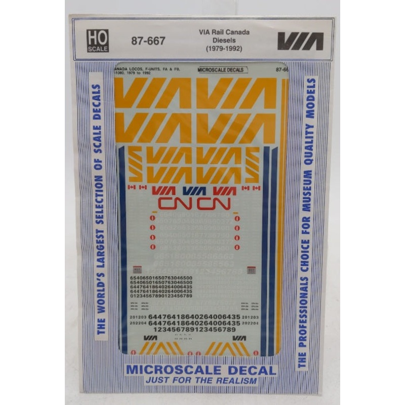 Microscale 87-667 HO Scale VIA Rail Canada Diesels 91979-1992) Decal Sheet