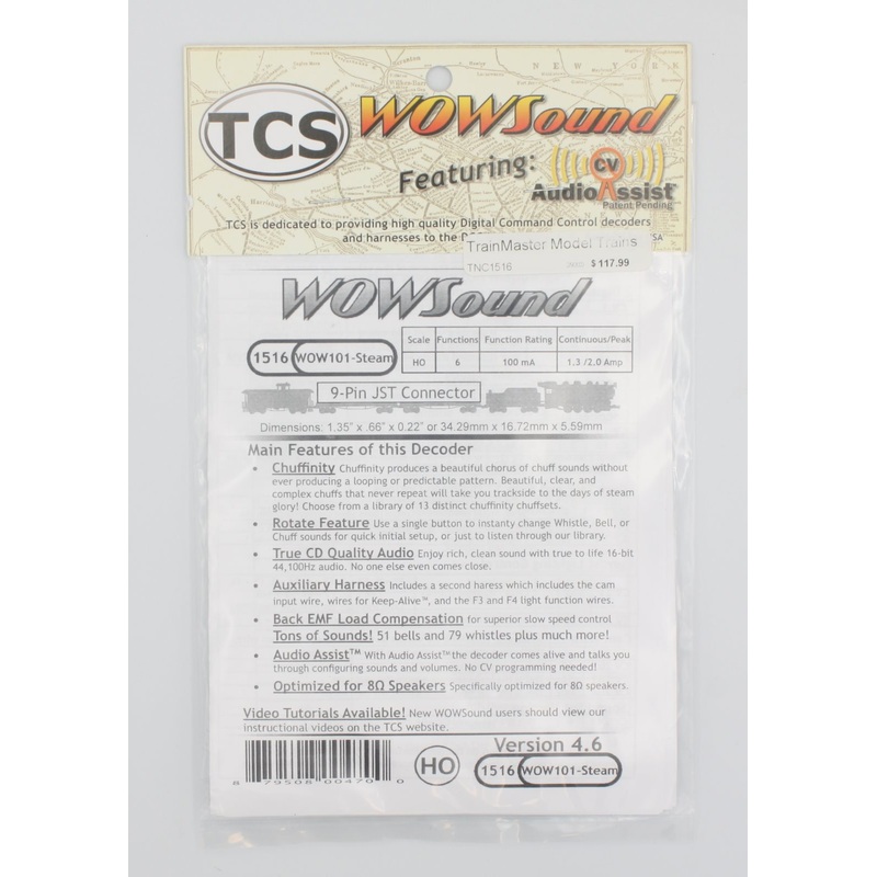 Train Control Systems 1516 Universal Decoder Wow 101-Steam 9 PIN JST Connector