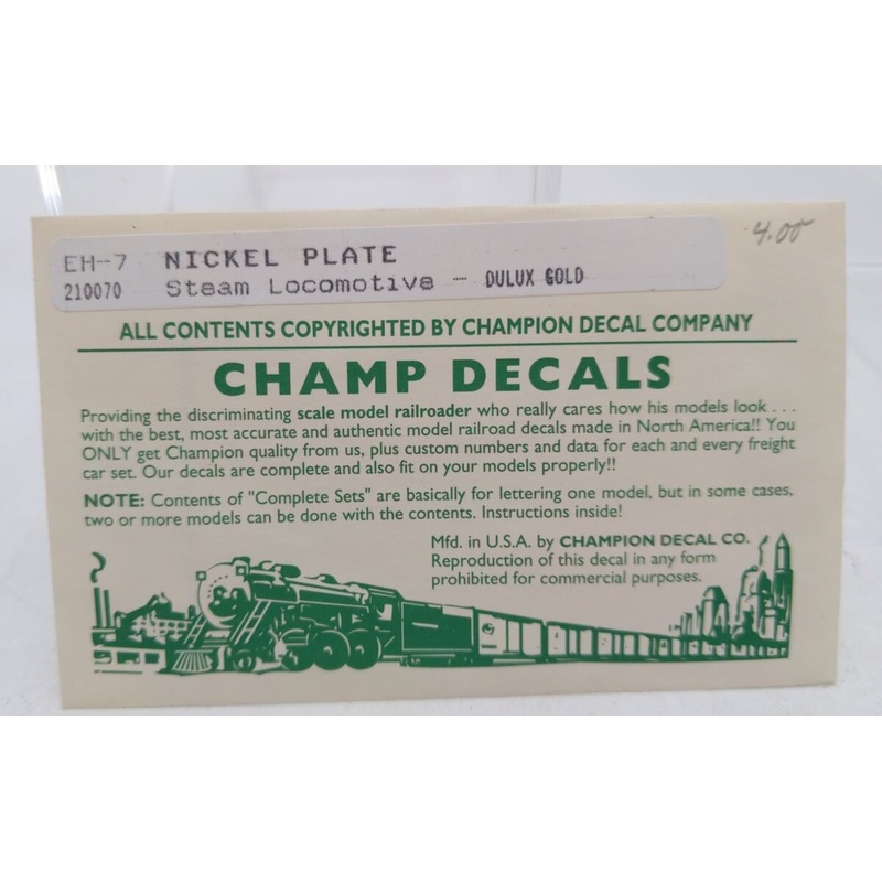 Champ Decals EH-7 HO Nickel Plate Steam Locomotive Dulux Gold