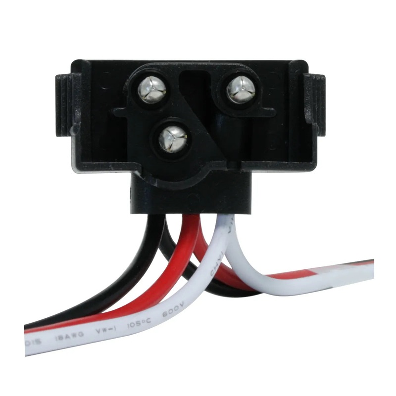 CONTINUOUS 3-PRONG RIGHT ANGLE LIGHT PLUG WIRE HARNESS, 18 LEAD (SELL BY THE PLUG)