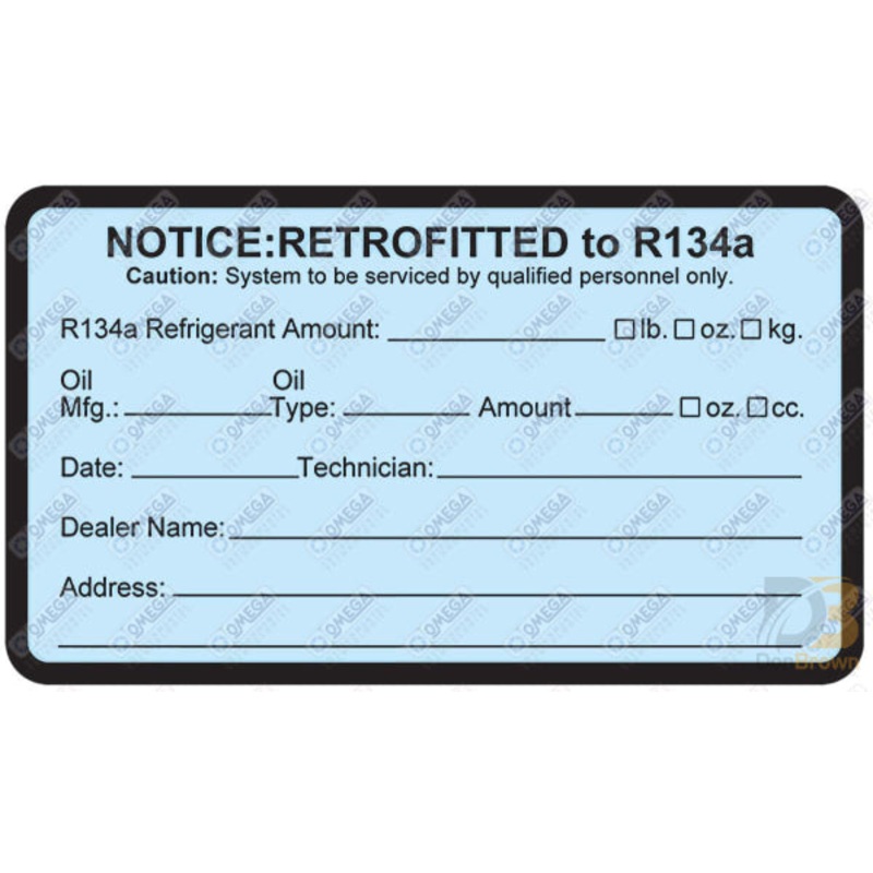 25 PK R134A RETROFIT CONVERSION LABEL MT0107