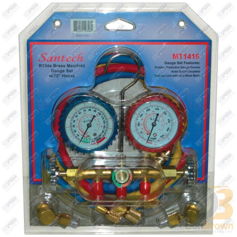 R134A BRASS MANIFOLD GAUGE SET W/ 72 HOSES MT1416