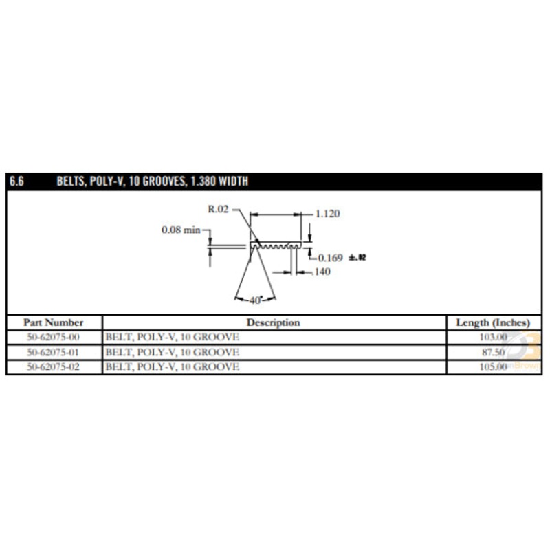 BELT,10 GROOVE POLY V, K SECT. 50-62075-02